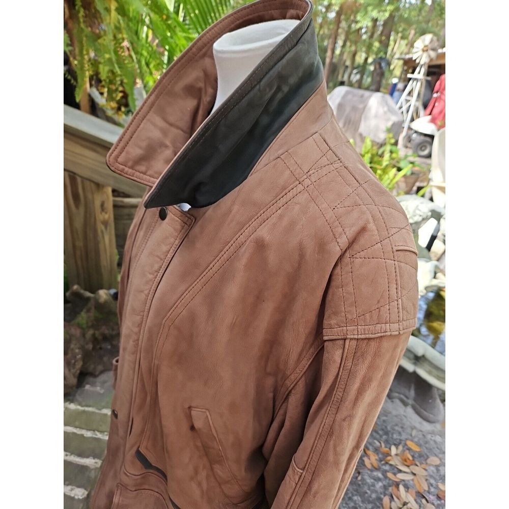 J. Park COUTURE Cognac Brown Leather Jacket PARKA Mid-Length VINTAGE Y2K - Picture 5 of 16